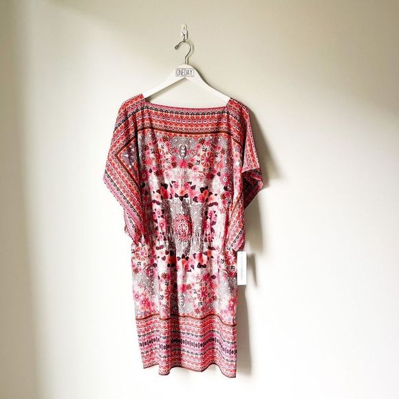 NWT Maggie London Floral Print Blouson Dress Pink Multi Size 16 - Picture 3 of 13